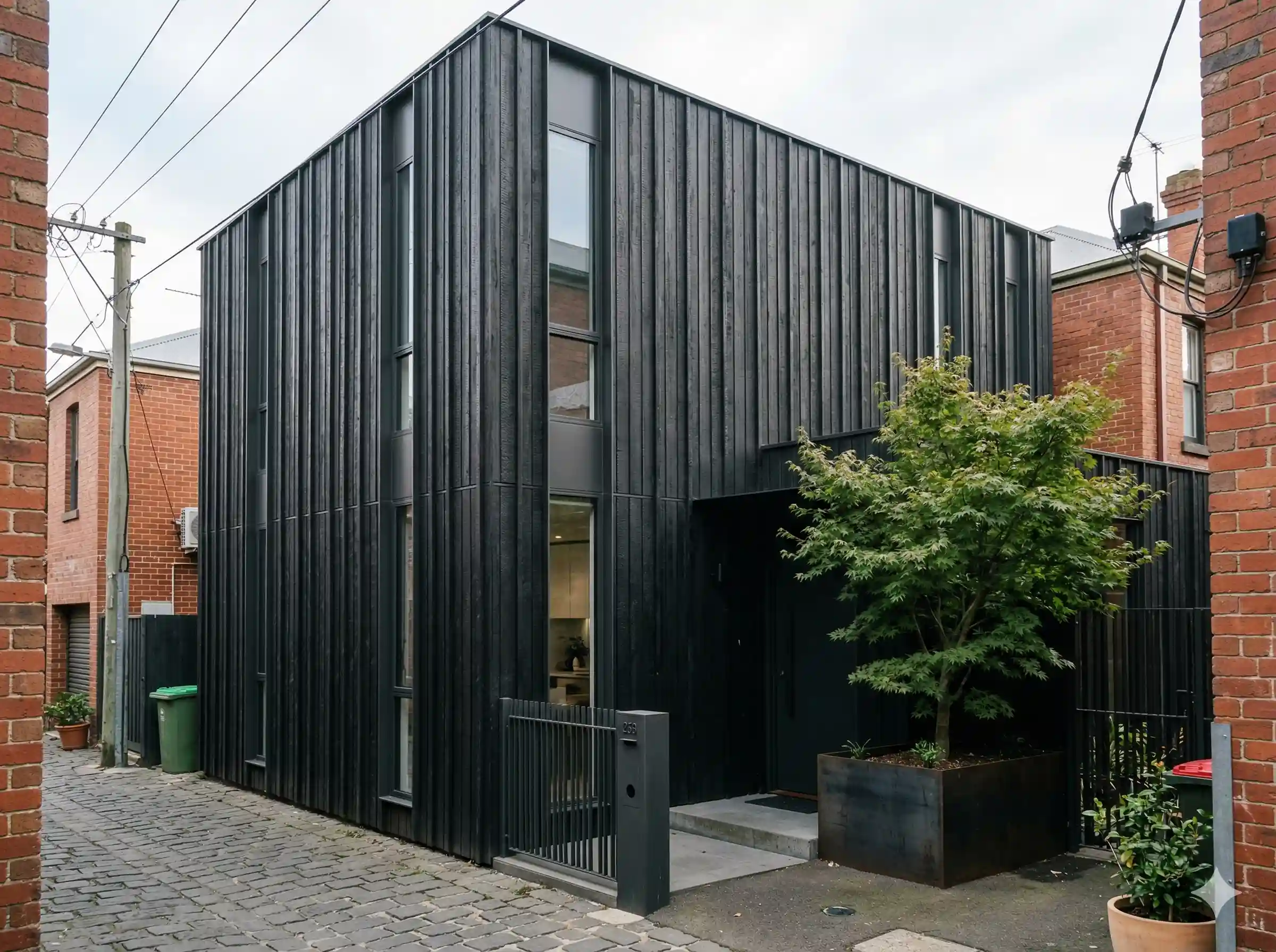 Close-up of weathered cedar grain meeting smooth raw concrete with warm afternoon sun creating soft shadows on the texture